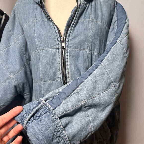 Free People Quilted Denim Dolman  Cali Indigo Sz Large - Picture 2 of 11